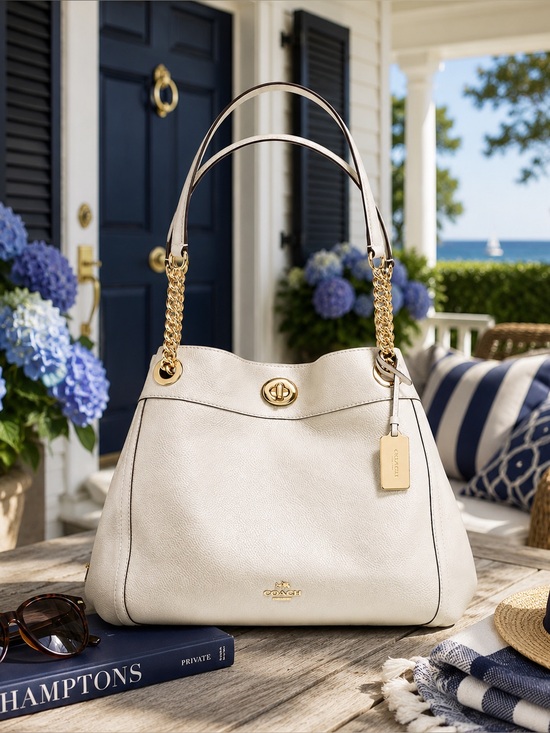 Coach Handbags - COACH Turnlock Edie Shoulder Bag | Chalk Pebble Leather | Gold Hardware